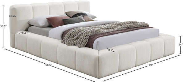 Meridian Furniture Carlin Queen Platform Bed Chenille Upholstered Channel Tufted Contemporary Bedroom Frame Cream CarlinCream-Q