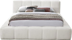 Meridian Furniture Carlin Queen Platform Bed Chenille Upholstered Channel Tufted Contemporary Bedroom Frame Cream CarlinCream-Q