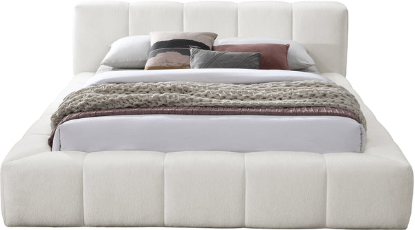 Meridian Furniture Carlin Queen Platform Bed Chenille Upholstered Channel Tufted Contemporary Bedroom Frame Cream CarlinCream-Q