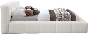 Meridian Furniture Carlin Queen Platform Bed Chenille Upholstered Channel Tufted Contemporary Bedroom Frame Cream CarlinCream-Q