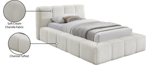 Meridian Furniture Carlin Channel Tufted Twin Bed Chenille Upholstered Frame for Modern Contemporary Bedrooms Cream CarlinCream-T