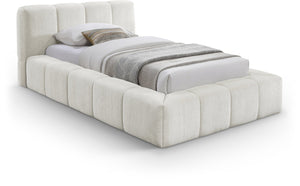 Meridian Furniture Carlin Channel Tufted Twin Bed Chenille Upholstered Frame for Modern Contemporary Bedrooms Cream CarlinCream-T