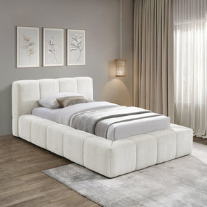 Meridian Furniture Carlin Channel Tufted Twin Bed Chenille Upholstered Frame for Modern Contemporary Bedrooms Cream CarlinCream-T