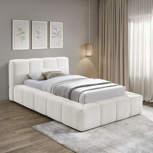 Meridian Furniture Carlin Channel Tufted Twin Bed Chenille Upholstered Frame for Modern Contemporary Bedrooms Cream CarlinCream-T