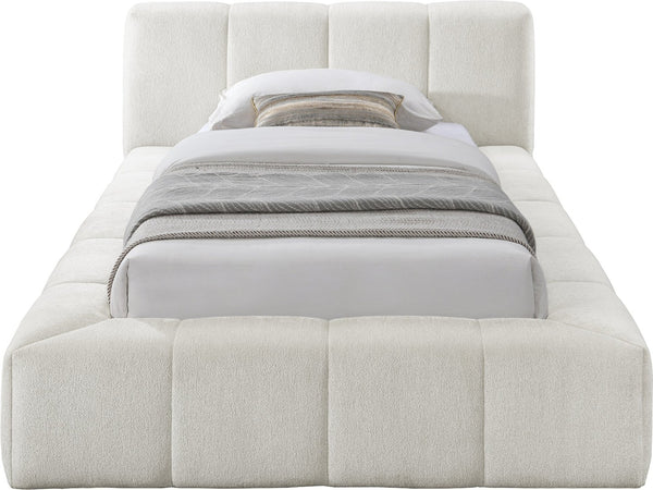Meridian Furniture Carlin Channel Tufted Twin Bed Chenille Upholstered Frame for Modern Contemporary Bedrooms Cream CarlinCream-T