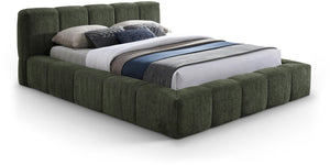 Meridian Furniture Carlin Channel Tufted Full Bed Chenille Upholstered Low Profile Contemporary Bedroom Frame Olive CarlinOlive-F