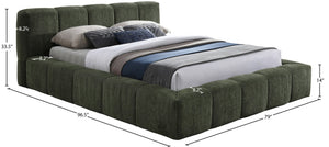 Meridian Furniture Carlin Queen Platform Bed Chenille Upholstered Channel Tufted Contemporary Bedroom Frame Olive CarlinOlive-Q