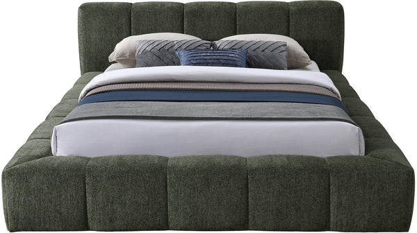 Meridian Furniture Carlin Queen Platform Bed Chenille Upholstered Channel Tufted Contemporary Bedroom Frame Olive CarlinOlive-Q