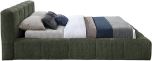 Meridian Furniture Carlin Queen Platform Bed Chenille Upholstered Channel Tufted Contemporary Bedroom Frame Olive CarlinOlive-Q
