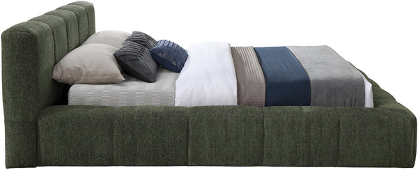 Meridian Furniture Carlin Queen Platform Bed Chenille Upholstered Channel Tufted Contemporary Bedroom Frame Olive CarlinOlive-Q