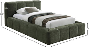 Meridian Furniture Carlin Channel Tufted Twin Bed Chenille Upholstered Frame for Modern Contemporary Bedrooms Olive CarlinOlive-T