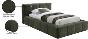 Meridian Furniture Carlin Channel Tufted Twin Bed Chenille Upholstered Frame for Modern Contemporary Bedrooms Olive CarlinOlive-T