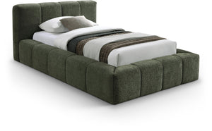 Meridian Furniture Carlin Channel Tufted Twin Bed Chenille Upholstered Frame for Modern Contemporary Bedrooms Olive CarlinOlive-T