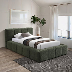 Meridian Furniture Carlin Channel Tufted Twin Bed Chenille Upholstered Frame for Modern Contemporary Bedrooms Olive CarlinOlive-T