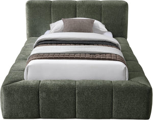 Meridian Furniture Carlin Channel Tufted Twin Bed Chenille Upholstered Frame for Modern Contemporary Bedrooms Olive CarlinOlive-T