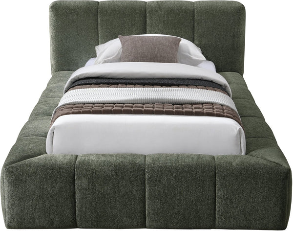 Meridian Furniture Carlin Channel Tufted Twin Bed Chenille Upholstered Frame for Modern Contemporary Bedrooms Olive CarlinOlive-T