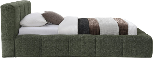 Meridian Furniture Carlin Channel Tufted Twin Bed Chenille Upholstered Frame for Modern Contemporary Bedrooms Olive CarlinOlive-T