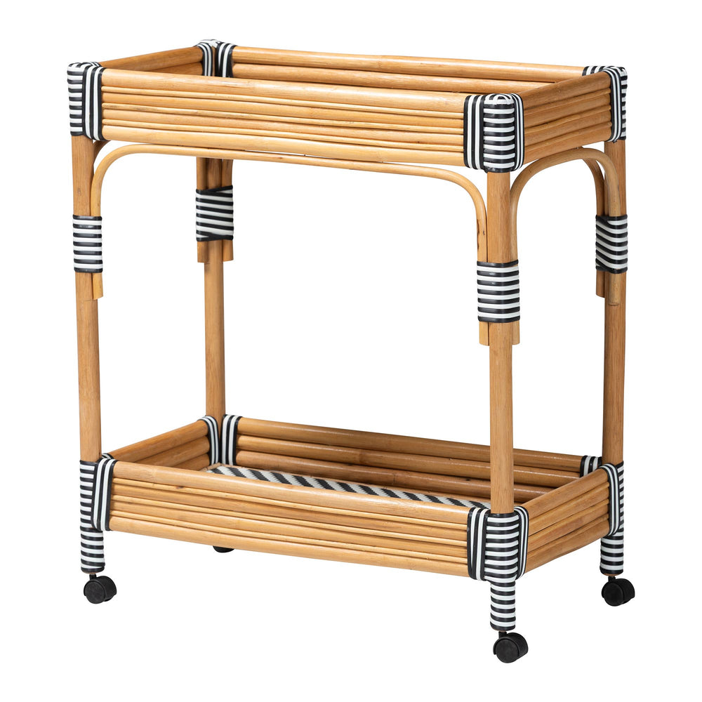 Baxton Studio Bali & Pari Carmine Handwoven Rattan Cart with Tiered Wicker Shelves for Kitchen Storage Carmine-Natural Rattan-Cart