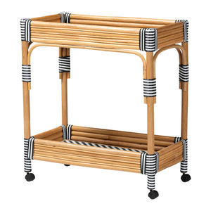 Baxton Studio Bali & Pari Carmine Handwoven Rattan Cart with Tiered Wicker Shelves for Kitchen Storage Carmine-Natural Rattan-Cart