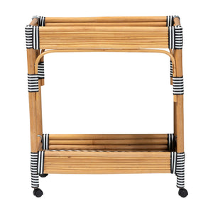 Bali & Pari Carmine Handwoven Rattan Cart with Tiered Wicker Shelves for Kitchen Storage