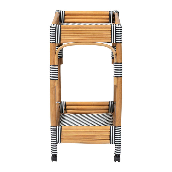 Bali & Pari Carmine Handwoven Rattan Cart with Tiered Wicker Shelves for Kitchen Storage