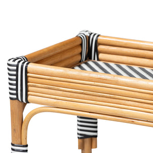 Bali & Pari Carmine Handwoven Rattan Cart with Tiered Wicker Shelves for Kitchen Storage