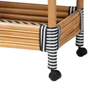 Bali & Pari Carmine Handwoven Rattan Cart with Tiered Wicker Shelves for Kitchen Storage