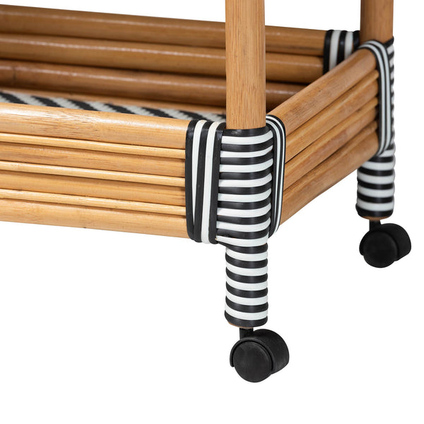 Bali & Pari Carmine Handwoven Rattan Cart with Tiered Wicker Shelves for Kitchen Storage