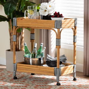 Bali & Pari Carmine Handwoven Rattan Cart with Tiered Wicker Shelves for Kitchen Storage