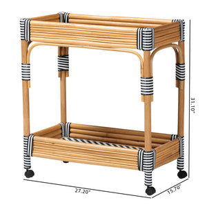 Bali & Pari Carmine Handwoven Rattan Cart with Tiered Wicker Shelves for Kitchen Storage