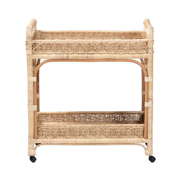 Bali & Pari Carole Handwoven Rattan Kitchen Cart Two Tier Wicker Storage on Casters