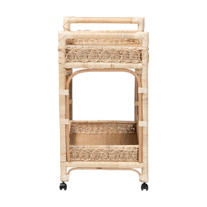 Bali & Pari Carole Handwoven Rattan Kitchen Cart Two Tier Wicker Storage on Casters