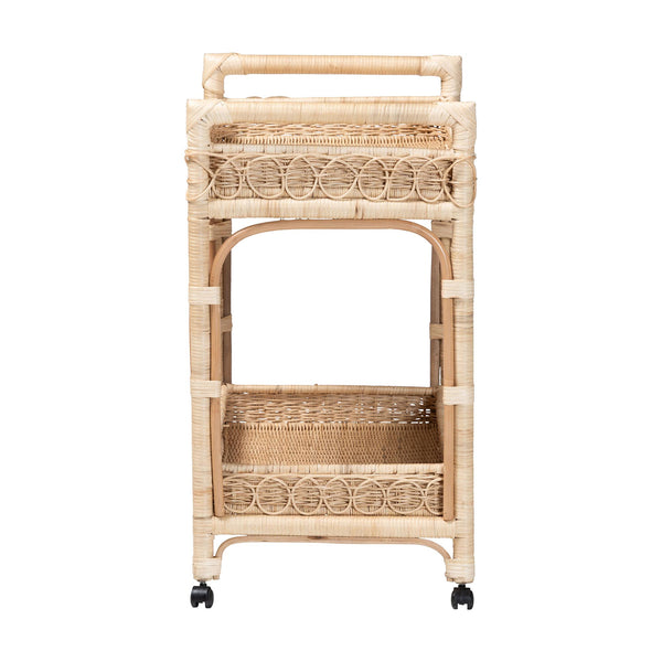 Bali & Pari Carole Handwoven Rattan Kitchen Cart Two Tier Wicker Storage on Casters
