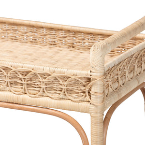 Bali & Pari Carole Handwoven Rattan Kitchen Cart Two Tier Wicker Storage on Casters