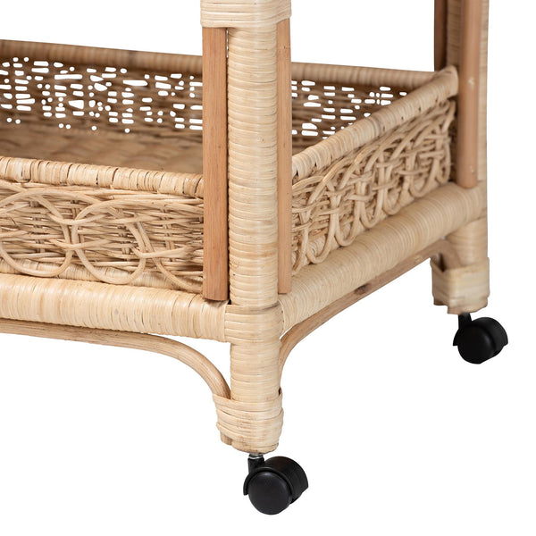 Bali & Pari Carole Handwoven Rattan Kitchen Cart Two Tier Wicker Storage on Casters