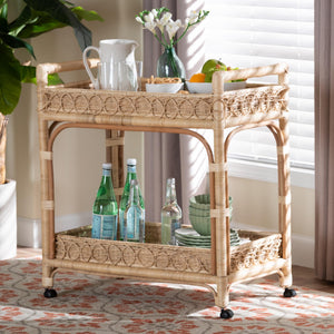 Bali & Pari Carole Handwoven Rattan Kitchen Cart Two Tier Wicker Storage on Casters