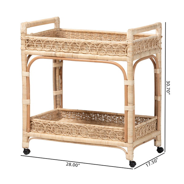 Bali & Pari Carole Handwoven Rattan Kitchen Cart Two Tier Wicker Storage on Casters