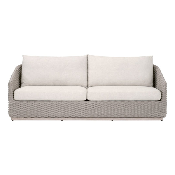 Essentials For Living Caspian Outdoor 89" Sofa - Stylish Coastal-inspired Design With Durable Teak Frame & Weather-resistant Cushions Taupe Oval Rope,Performance Ecru Weave,Washed Ever Teak Solid Teak Wood 6863.Tau/Ecr/W-et