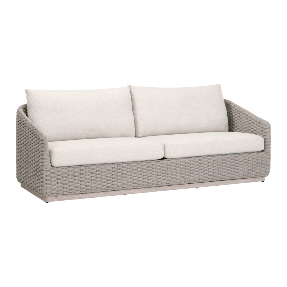 Essentials For Living Caspian Outdoor 89" Sofa - Stylish Coastal-inspired Design With Durable Teak Frame & Weather-resistant Cushions Taupe Oval Rope,Performance Ecru Weave,Washed Ever Teak Solid Teak Wood 6863.Tau/Ecr/W-et