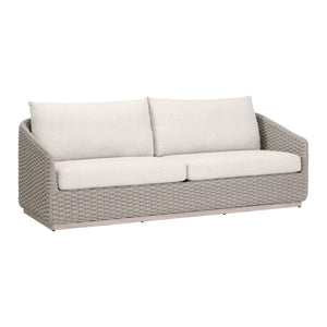 Essentials For Living Caspian Outdoor 89" Sofa - Stylish Coastal-inspired Design With Durable Teak Frame & Weather-resistant Cushions Taupe Oval Rope,Performance Ecru Weave,Washed Ever Teak Solid Teak Wood 6863.Tau/Ecr/W-et