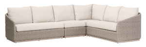 Essentials For Living Caspian Outdoor Modular Corner Sofa - Coastal-inspired Design With Durable Teak And Ecru Weave Cushions Taupe Oval Rope,Performance Ecru Weave,Washed Ever Teak Solid Teak Wood 6863-crn.Tau/Ecr/W-et