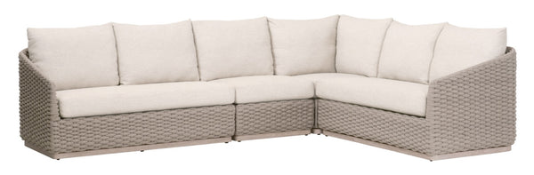 Essentials For Living Caspian Outdoor Modular Corner Sofa - Coastal-inspired Design With Durable Teak And Ecru Weave Cushions Taupe Oval Rope,Performance Ecru Weave,Washed Ever Teak Solid Teak Wood 6863-crn.Tau/Ecr/W-et
