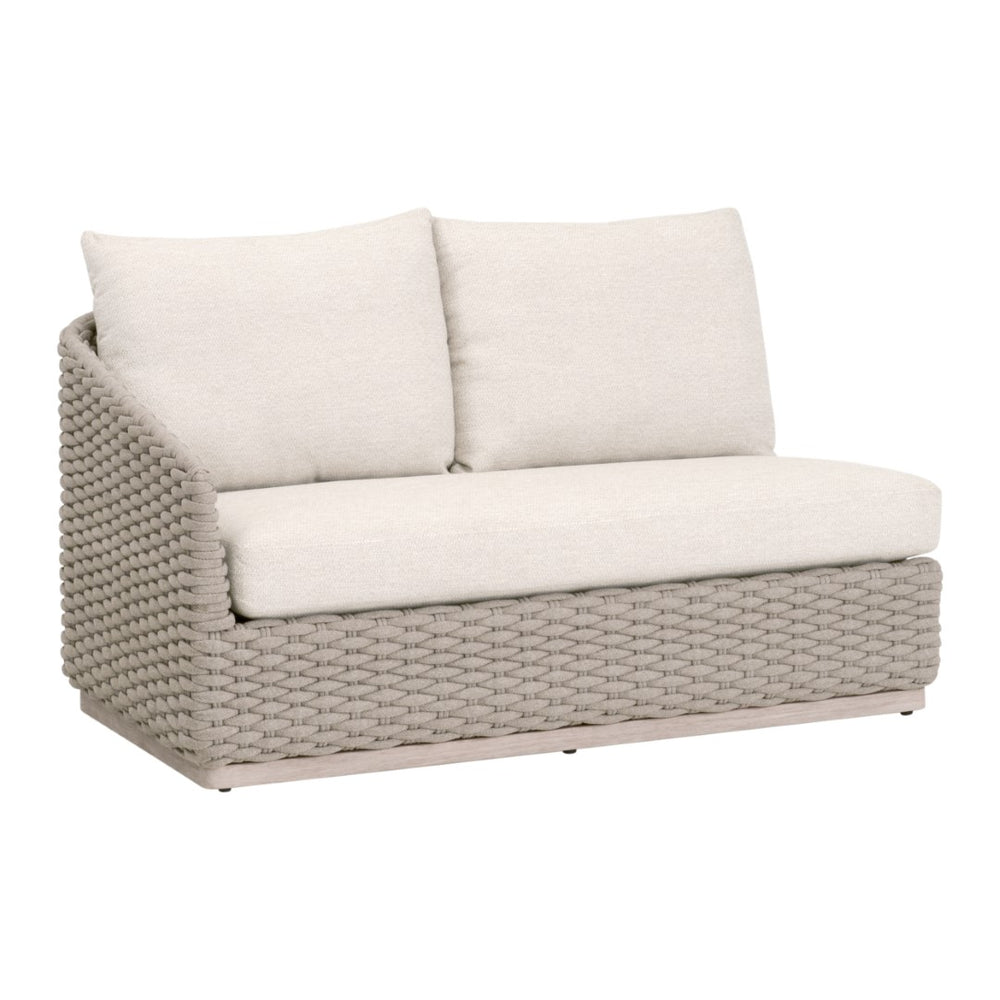 Essentials For Living Caspian Outdoor Modular Left Facing Sofa - Coastal-inspired Design With Teak Frame & Comfortable Cushions Taupe Oval Rope,Performance Ecru Weave,Washed Ever Teak Solid Teak Wood 6863-2s1l.Tau/Ecr/W-et