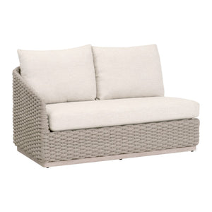 Essentials For Living Caspian Outdoor Modular Left Facing Sofa - Coastal-inspired Design With Teak Frame & Comfortable Cushions Taupe Oval Rope,Performance Ecru Weave,Washed Ever Teak Solid Teak Wood 6863-2s1l.Tau/Ecr/W-et