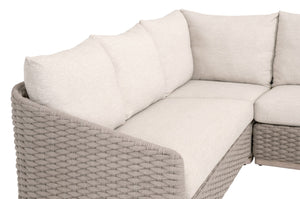 Essentials For Living Caspian Outdoor Modular Left Facing Sofa - Coastal-inspired Design With Teak Frame & Comfortable Cushions Taupe Oval Rope,Performance Ecru Weave,Washed Ever Teak Solid Teak Wood 6863-2s1l.Tau/Ecr/W-et