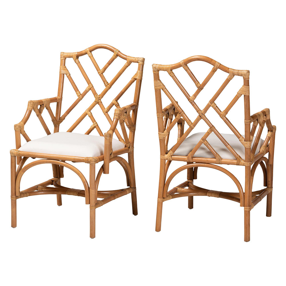 Baxton Studio Bali & Pari Cedric Handcrafted Rattan Dining Armchair Set with Cushioned Seats Cedric-Light Honey Rattan-Cushion-Arm-DC