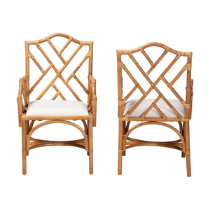 Bali & Pari Cedric Handcrafted Rattan Dining Armchair Set with Cushioned Seats