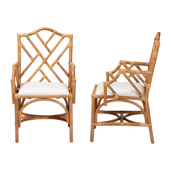 Bali & Pari Cedric Handcrafted Rattan Dining Armchair Set with Cushioned Seats