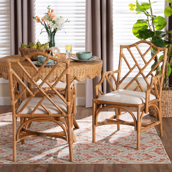 Bali & Pari Cedric Handcrafted Rattan Dining Armchair Set with Cushioned Seats