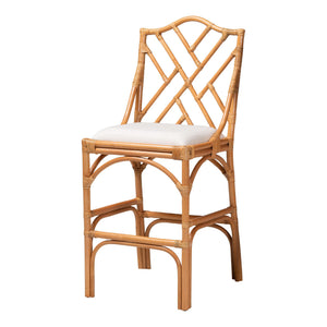 Baxton Studio Bali & Pari Cedric Handcrafted Rattan Wingback Barstool with Cushioned Seat Cedric-Light Honey Rattan-Cushion-BS